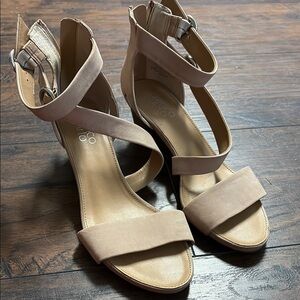 Franco Sarto Tan Strappy Sandals with Block Heel